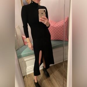 A.L.C. Ambrose Soft Black Knit Turtleneck Midi Dress w/ Slit Size Medium